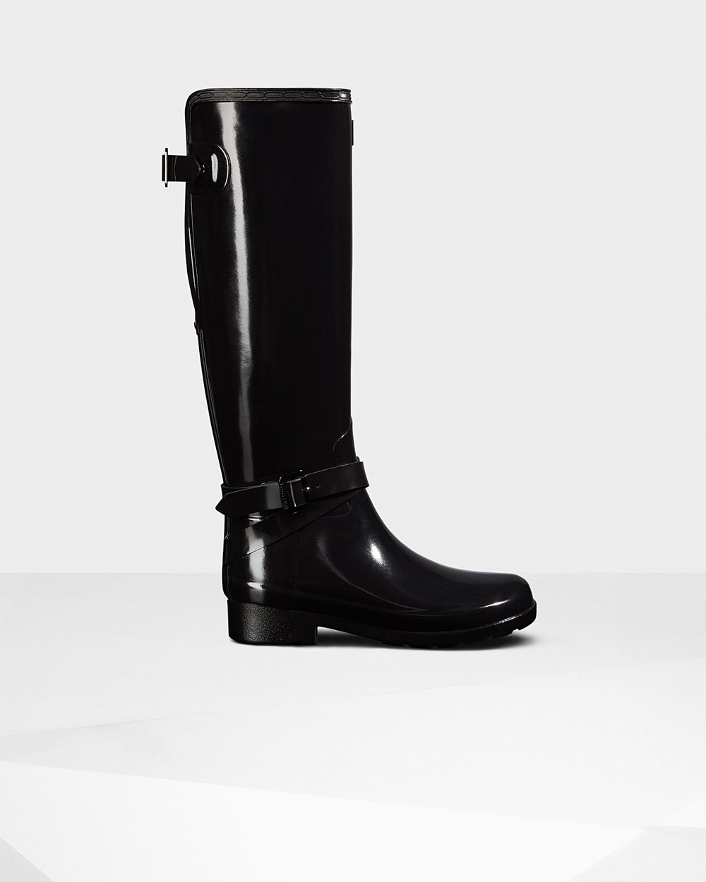 Womens Hunter Tall Rain Boots Black - Refined Adjustable Gloss - 2635804-DU